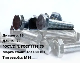 Болт 16х75 ГОСТ 7798-70 Сталь: 12Х18Н10Т М16